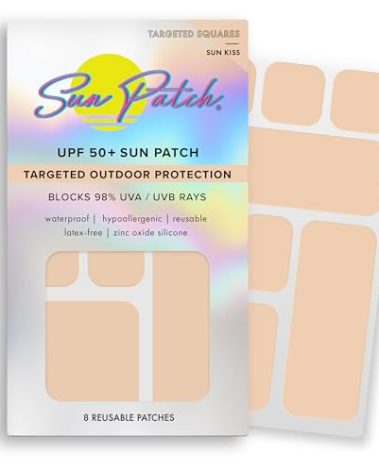 Sun Patch Hypoallergenic Sun-Screen Square Shaped Patches, 100% Silicone UPF-50 UV Protection, Reusable, 1 Pack/8 Squares, Sunkiss (Nude)