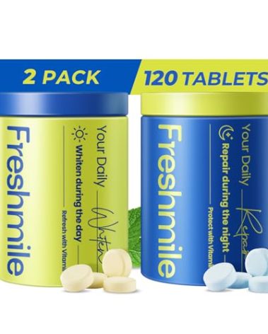 Freshmile Whitening Toothpaste Tablets with Nano-Hydroxyapatite (NHA), Natural Teeth Whitening & Repair, Xylitol for Fresh Breath, Fluoride-Free, Protects Sensitive Teeth & Gums (120 Count)