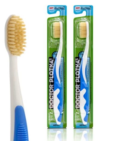 MOUTHWATCHERS Soft Flossing Manual Toothbrush for Adults, 2 Pack, Blue, Ultra Clean, Good for Sensitive Teeth and Gums, by Dr. Plotka's