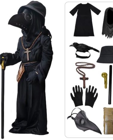 SENLI Plague Doctor Costume for Kids Funny Scary Halloween Costumes for Boys Girls 9 in 1 Set Halloween Outfits (M(8-10Y))