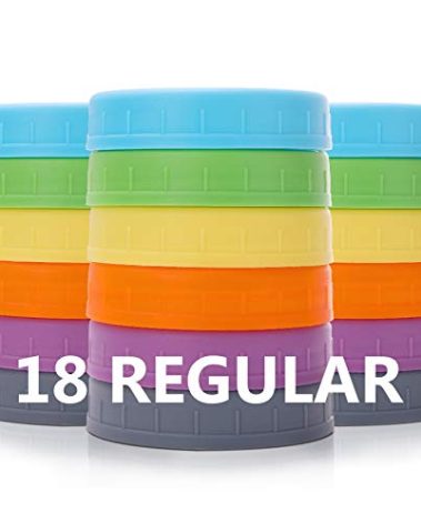 AOZITA 18 Pack Plastic REGULAR Mouth Mason Jar Lids for Ball Regular Mouth Jars - Colored Plastic Storage Caps for Mason/Canning Jars, Leak Proof, Dishwasher Safe & Food Grade