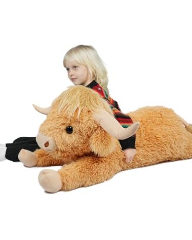 WDXDSOB 38.5 Inch Yellow Giant Highland Cow Plush Stuffed Animal - Large Cow Pillow Gift for Kids and Adults, Couch & Bed Decor