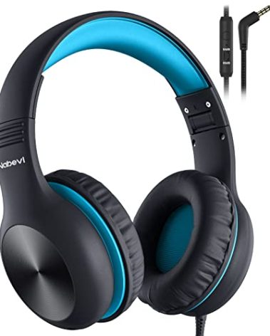 Nabevi BH100 Headphones for Kids, Over Ear, Wired, Hearing Protection, 85/94 dB Adjustable Volume Limit, Sharing Function, Microphone, Lightweight, Comfortable, [Sky Blue]