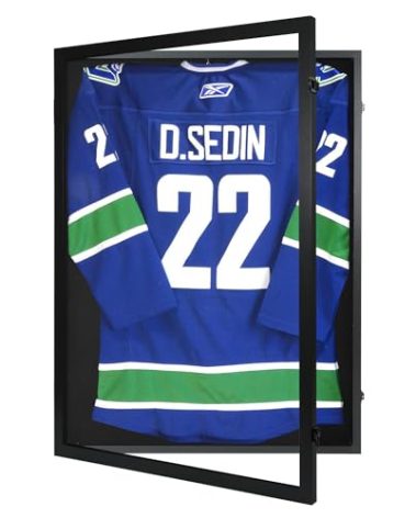 CCDCC Jersey Frame Display Case 1 Pack - Large Sport Jersey Shadow Box with 98% UV Protection Acrylic and Hanger for Baseball Basketball Football Soccer Hockey Shirt and Uniform, Black Finish