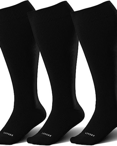 LEVSOX Plus Size Compression Socks for Women&Men Wide Calf 15-20 mmHg Knee High Extra Large Calf Support Socks for Nurse, Medical, Travel, Black