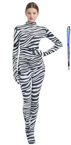 Full Bodysuit With Zipper Helper Womens Costume Without Hood Spandex Stretch Zentai Unitard Body Suit (Small, Zebra)