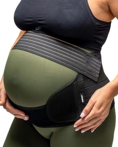 BABYGO® 4 in 1 Pregnancy Support Belt Maternity & Postpartum Band - Relieve Back, Pelvic, Hip Pain, SPD & PGP >> inc 40 Page Pregnancy Book for Birth Preparation, Labor & Recovery M Black