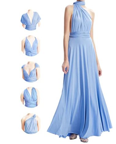 INFIWING Infinity Dresses for Women with Bandeau, Plus Size Wrap Dress Long Maxi Bridesmaids Convertible Dresses, Wedding Guest Multiway Dress Dusty Blue