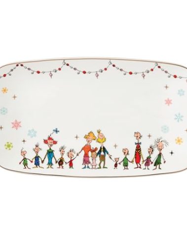 Lenox Serveware, Merry Grinchmas Tray, 13.75 x 7.5-Inch, Food Tray, Microwave Safe & Dishwasher Safe Porcelain, Grinch Winter Serving Tray, Christmas Decor, Christmas Table Centerpieces (1 Piece)