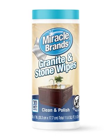 MiracleWipes for Granite & Stone, Clean, Protect, Polish Stone, Marble, Quartz, Slate, Tile, Laminate Surfaces in Kitchen and Bathroom - 30 Count