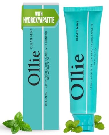 Ollie Clean Mint Nano Hydroxyapatite Toothpaste for Teeth Whitening, 10% Hydroxyapatite Formula, 4oz