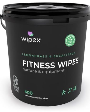 Wipex Yoga Mat Cleaner Wipes - Plant-Based Lemongrass, Eucalyptus & Vinegar Wipes for Gym & Fitness Equipment & All Purpose Gym Cleaning - Safe for Peloton Bikes & Treadmills - 400 Count