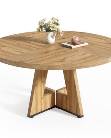 LITTLE TREE Round Dining Table for 4-6 People, 47 Inches with Wooden Pedestal Base, Modern Dinner Table for Dining Room, Kitchen, Living Room