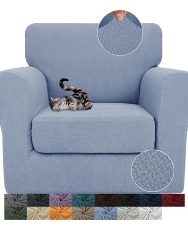 JIVINER 2 Pieces Armchair Covers for Living Room Stretch Chair Slipcovers with 1 Seat Cushion Covers Thick Fitted Couch Cover for Pet Dogs Furniture Protector (Chair, Light Blue)