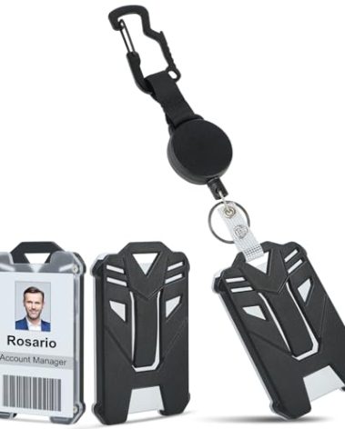 DELSWIN Tactical ID Badge Holder with Retractable Clip, Heavy Duty Retractable Keychain with ID Card Holder, 31.5" Retractable Cord (1 Badge Reel, 1 Holder)