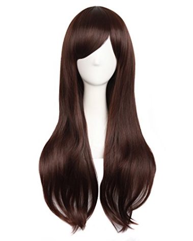 MapofBeauty 28"/70cm Women Side Bangs Long Curly Hair Cosplay Wig(Dark Brown)