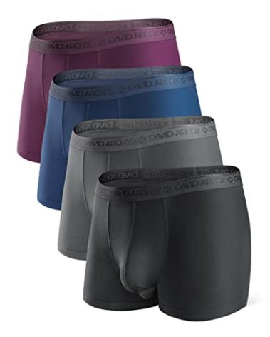 DAVID ARCHY Men's Underwear Ultra Soft Modal Dual Pouch Trunks Support Ball Pouch Bulge Enhancing Boxer Briefs for Men 4 Pack(M, Black/Charcoal/Navy/Merlot)