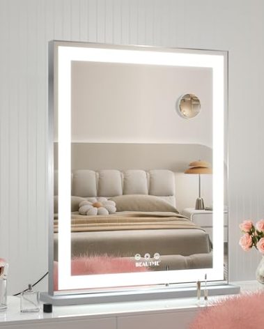 BEAUTME Vanity Mirror 16x19.5 Inch,Makeup Mirror with Lights,Hollywood Mirror,LED Mirror for Bedroom,Aluminium Frame,Tabletop/Wall Mount,Horizontal/Vertical,Silver