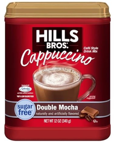 Hills Bros. Cappuccino Mix – Rich, Frothy Coffeehouse-Tasting Instant Drink Mix – Quick and Easy Preparation – Perfect for Hot & Iced Drinks & Creaming Coffee – Sugar-Free Double Mocha, 1 Pack of 12oz