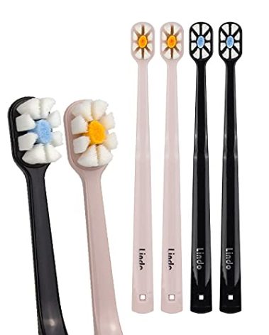 Lindo Polishing Toothbrush - for Sensitive Gums and Teeth, 12000+ Ultra Fine Bristles, Soft and Gentle, Deep Clean, Pack of 4 (Original Black, Beige, 4 Pack)