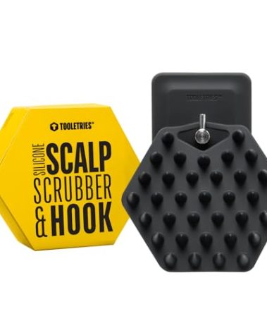 TOOLETRIES Scalp Scrubber & Hook - Silicone Exfoliating Hair Scrubber for Men, Bath & Shower Accessories - Features Silicone-Grip Technology, Removable & Reusable