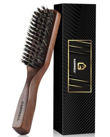 Mens Wild Boar Bristle Hair Brush for Men - Slick Back Hair Brush - Stiff Bristles for Thick Hair, Natural Black Walnut Wooden Handle Hairbrush, Beard Mustache Brush Comb by GAINWELL