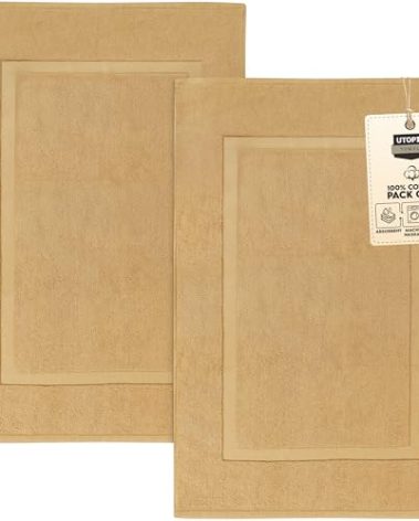 Utopia Towels Cotton Banded Rug, Bath Mats, Not a Bathroom Rug, 21 by 34 Inches, 100% Ring Spun Cotton, Highly Absorbent Shower Bathroom Floor Mat, Champagne, 2 Pack