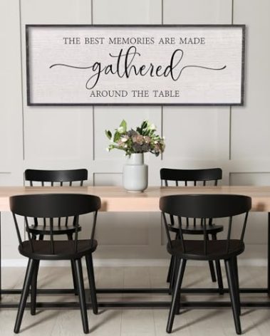 LuZhiQiang The Best Memories Are Made Gathered Around The Table Sign Wall Art Decor 40 x 15 Inch Dining Room Large Rustic Farmhouse Wood Framed Kitchen Home Wall Hanging Decoration (Black)