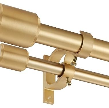 Warm Gold Double Curtain Rods, Double Drapery Rod 36-72 Inch, Decorative Curtain Rod with Cap Finials, 1 Inch Front and 5/8 Inch Diameter Back Dual Curtain Rod Adjustable Double Window Rods Warm Gold