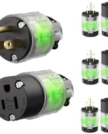 Yomiuwo 4 Set Lighted Extension Cord Replacement Ends Male and Female,Straight Blade Cord End Replacement, 15 Amp 125Volt, NEMA 5-15P & NEMA 5-15R, 2 Pole 3Wire Grounding, Black,UL Listed