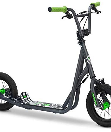 Mongoose Expo Scooter, Ages 6+, 12-Inch Air-Filled Wheels, BMX-Style Handlebars, Steel Frame, Wide Foot Deck, Axle Pegs, Freestyle Gyro Brake Rotor, Kick Scooter for Boys and Girls