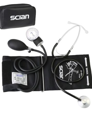 Scian Manual Blood Pressure Cuff with Stethoscope – Aneroid Sphygmomanometer with D-Ring Adult Cuff 8.7”-16.5” in Carrying Bag for Nurses Doctors Senior Home Use (Black)