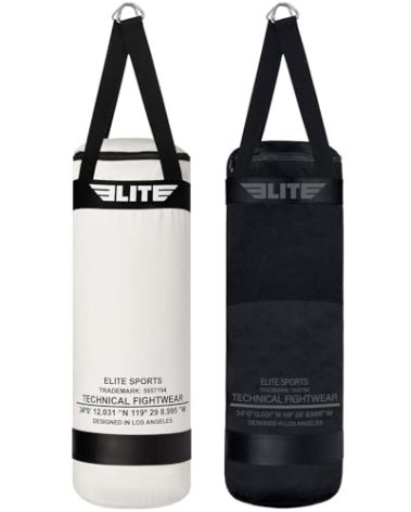 Elite Sports Boxing Bag – Heavy Duty Canvas Punching Bag with Straps for Boxing, Training, MMA, Muay Thai, Kickboxing, Martial Arts & Fitness – Unfilled Heavy Bag