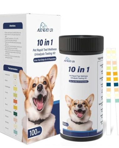 AlievePet Cat & Dog Urine Test Strips 10-Parameter 100ct, Diabetes Testing, Blood Ketone Testing UTI Test Kit, Glucose, Nitrite, Specific Gravity, pH, Protein, Leukocycles & More.1 Pack