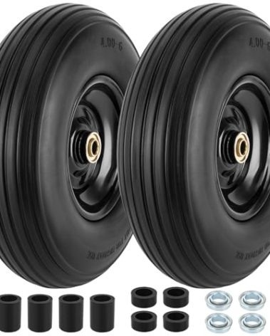 4.00-6 Flat-free Tire and Wheel, 13" Wheelbarrow Wheels and Tires with 5/8" or 3/4" Bearings 4.00-6 Solid Tires Replacement for Wheelbarrow, Gorilla Cart, Hand Trucks, Garden Carts(2 PCS)
