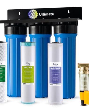 iSpring Whole House Water Filter System w/Auto-Flushing Spin Down Sediment Filter, Water Descaler, GAC+KDF, and Carbon Block Filter, WGB32B-KDS+WSP50ARB