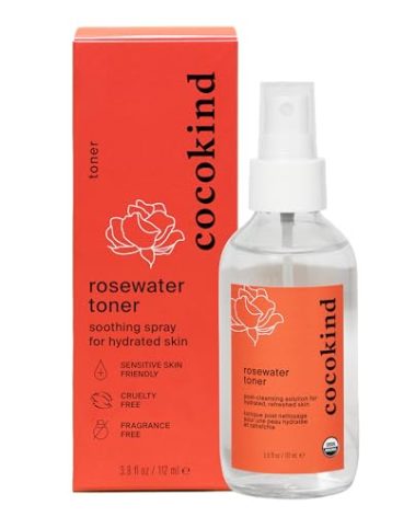 Rosewater Facial Toner by Cocokind, Multipurpose Spray to Set Makeup, Double Cleanse, and Balance Skins pH, Made with Rose Hydrosol, 4 Fl Oz