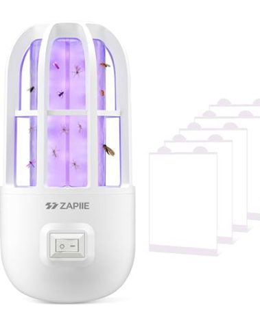 Zapiie Fly Trap Indoor, Plug-in Flying Insect Trap, Fruit Fly Traps for Indoors with Dual Band Powerful Mosquito Control UV Light and 5 Replaceable 360° Sticky Glue Boards