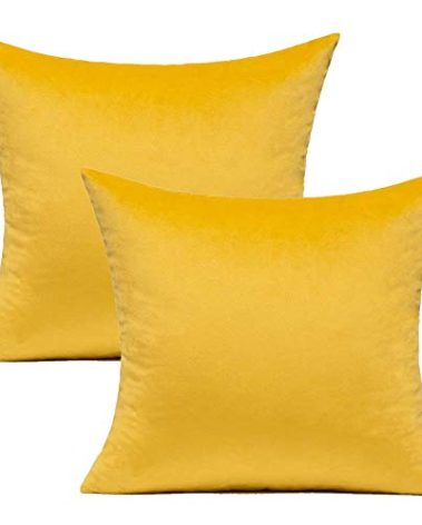 VAKADO 20x20 Inch Set of 2 Mustard Yellow Velvet Throw Pillow Covers Decorative Cozy Soft Solid Square Cushion Cases Home Decorations for Couch Patio Sofa Bedroom Office