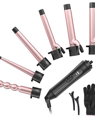 6-in-1 Curling Iron, Professional Instant Heat Up Hair Curling Wand Set with 6 Interchangeable Ceramic Barrels (0.35'' to 1.25'') and 2 Temperature Adjustments, Heat Protective Glove & 2 Clips