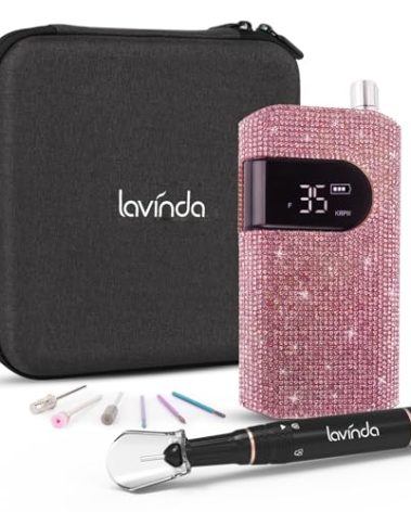 Professional Nail Drill Machine, Lavinda 35000RPM Electric Nail File for Acrylic Gel Nails, Cordless Portable Nail Drill Kit with Coreless Motor, Manicure Pedicure Shape Tools (Diamond, Pink)
