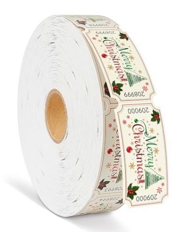 1000 Pieces Merry Christmas Roll Raffle Tickets Single Roll Carnival Raffle Tickets Drink Meal Tickets Decorations for Carnival Theme Party Events Games Door Prizes Concert