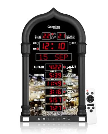 Qsnmieo Azan Clock for USA-Athan Wall Clock-Prayer Islamic Clock,Read Home/Office/Mosque Digital Azan Clock-Ramadan Eid Gifts Black