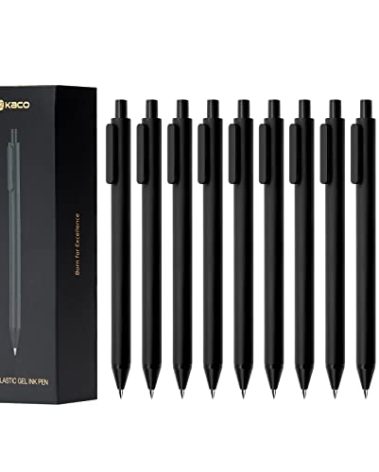 Kaco Gel Pens, 0.5 mm Fine Point, Black Ink 10 Count, Quick Dry Smooth Writing, Aesthetic Office Supplies Refillable Retractable