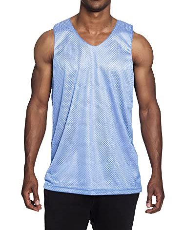 Mens Reversible Basketball Jersey Premium Moisture Wicking Mesh Tank Top (Small, 1ih05_Sky Blue)