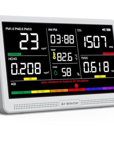 16 in 1 Air Quality Monitor Indoor 7" Display 9 AQI+7 AQI Alerts Air Quality Meter for CO2, TVOC, PM2.5 PM1.0 PM10, HCHO, Temperature Humidity AQI & Time, Air Detector Air Quality Tester for Home