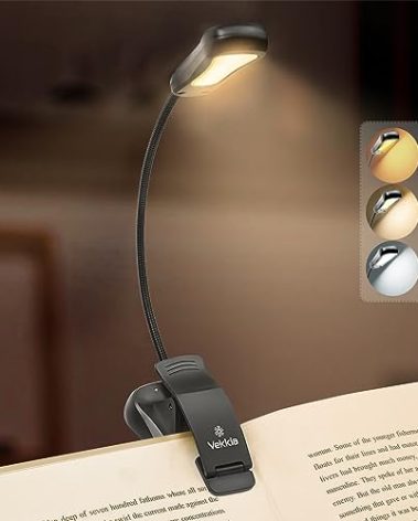 Vekkia/LuminoLite Rechargeable Book Light, Reading Lights for Books in Bed, 3 Colortemperature × 3 Brightness, Up to 70 Hours Lighting, Great for Readers, Travel (Black)