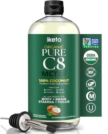 Keppi Organic MCT Oil - Flavorless C8, Non-GMO, Certified Organic, Gluten-Free, Palm Oil Free, Vegan, Kosher, Halal, 16 oz Coconut Oil