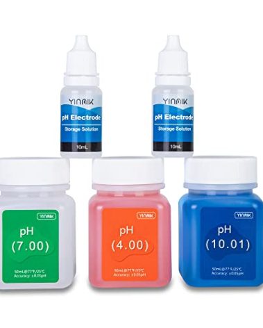 YINMIK pH Meter Calibration Solution Kit(4.00,7.00&10.01) with pH Electrode Storage Solution Kit,3 Bottles pH Calibration Buffer Solution and 2 bottels KCL pH Probe Solution for pH Meters