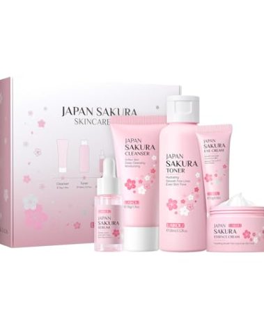 LAIKOU Skin Care Set JAPAN SAKURA Women Beauty Gift Sets Skin Care Kit with Cleanser, Toner, Serum, Eye Cream, Face Cream Travel Kit for Women Teen Girls Mom Daughter Birthday TSA-friendly Sizes 5pcs